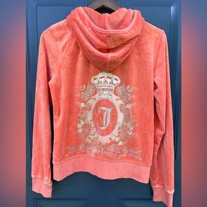 Juicy Couture Vintage Orange/Coral Velor Jumpsuit Jacket Hoodie Rhinestoned Y2k